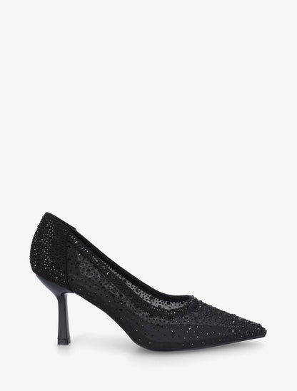 Escarpins à strass en tissu transparent - Noir - 1