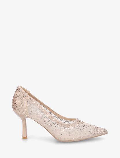Escarpins à strass en tissu transparent - Nude - 1