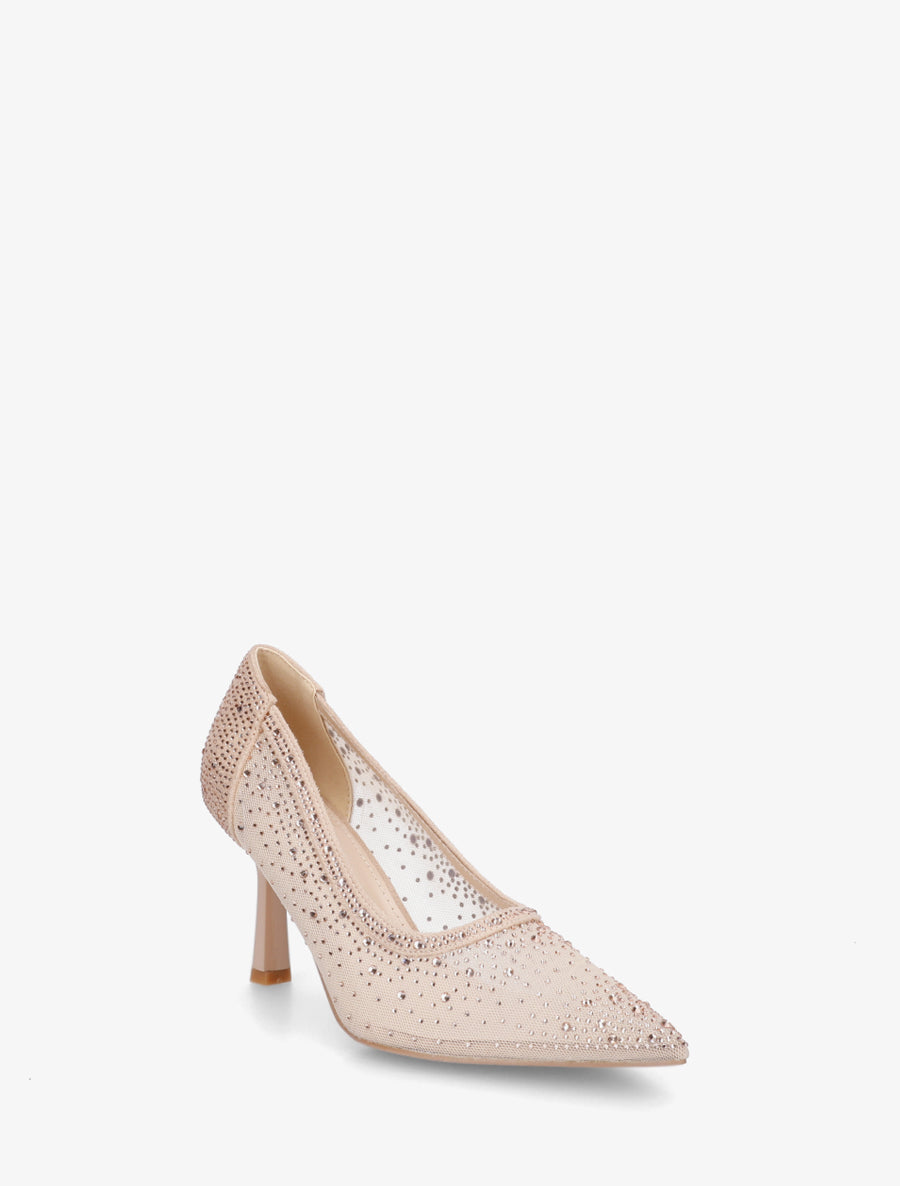 Escarpins à strass en tissu transparent - Nude - 2