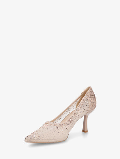 Escarpins à strass en tissu transparent - Nude - 3