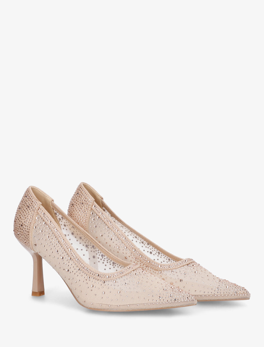 Escarpins à strass en tissu transparent - Nude - 4
