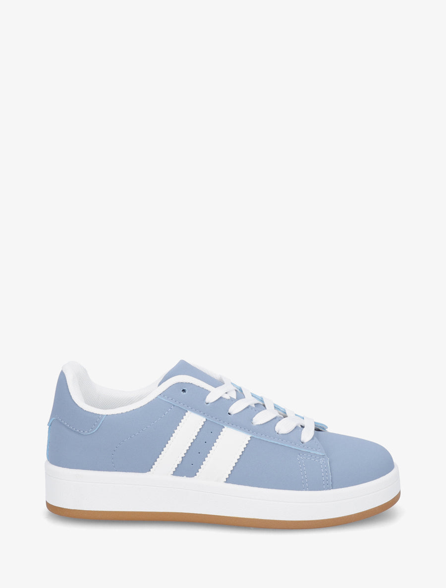 Sneakers effet nubuck à bandes contrastantes - Bleu - 1