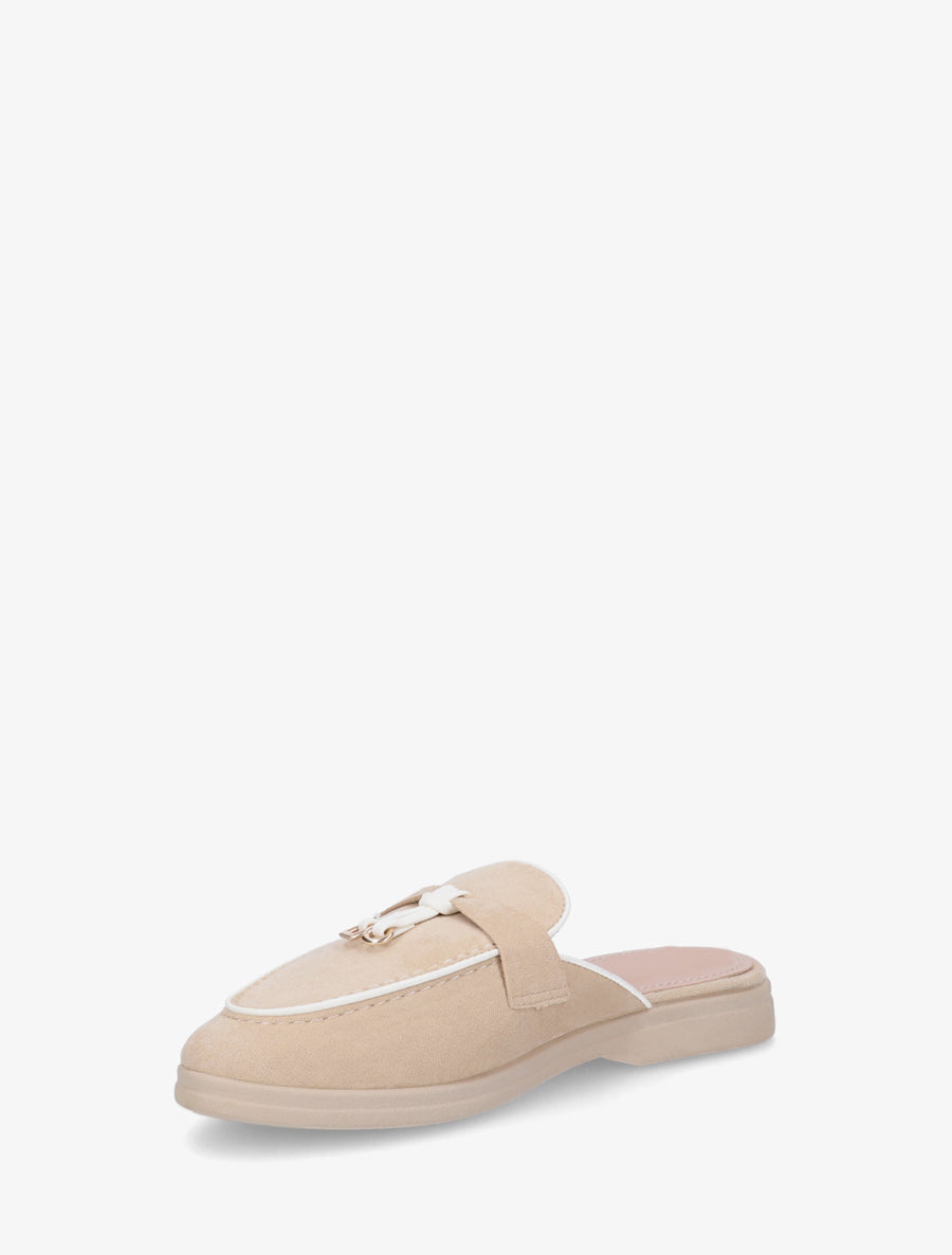 Mules plates à bouts fermés et bijoux - Beige - 3