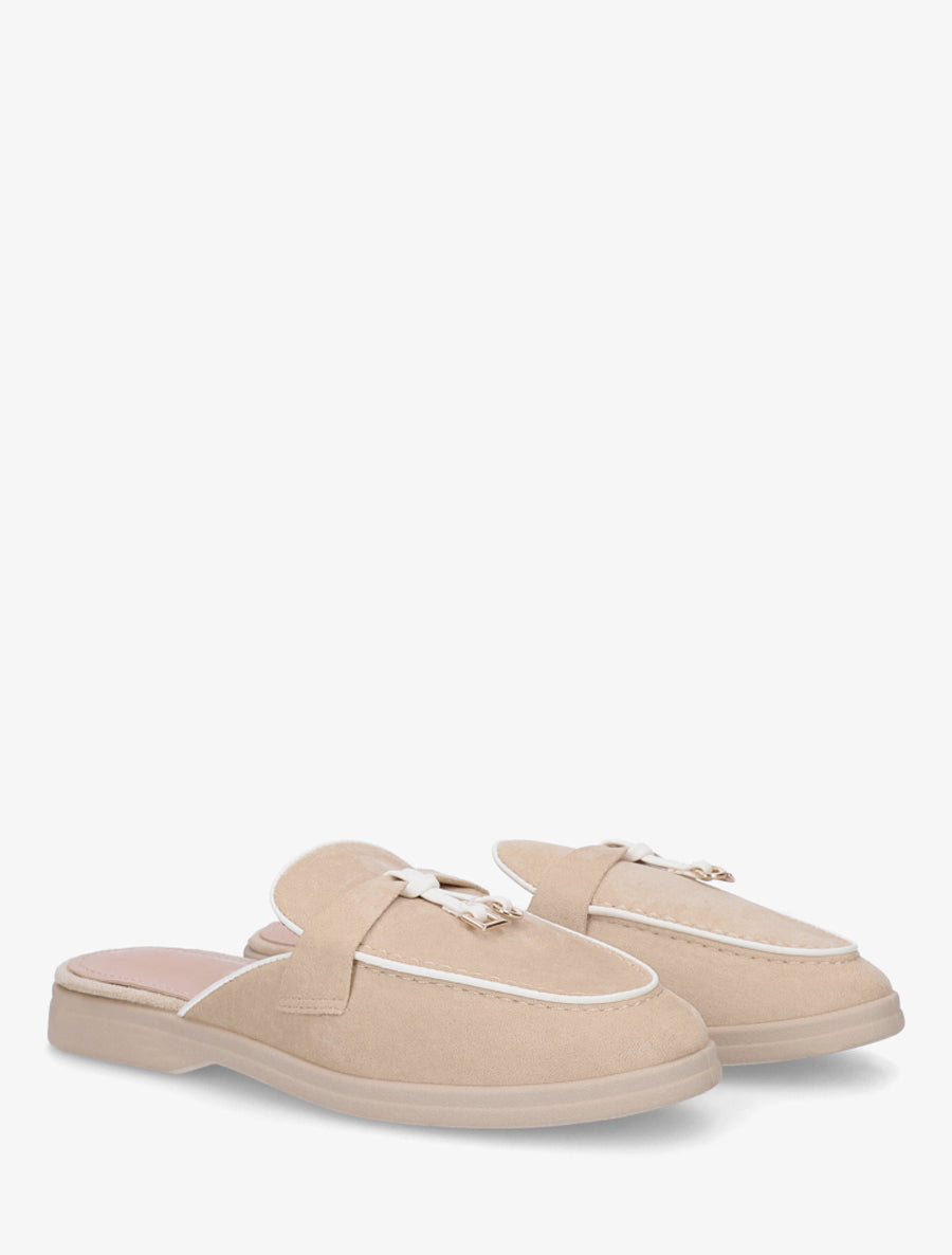 Mules plates à bouts fermés et bijoux - Beige - 4