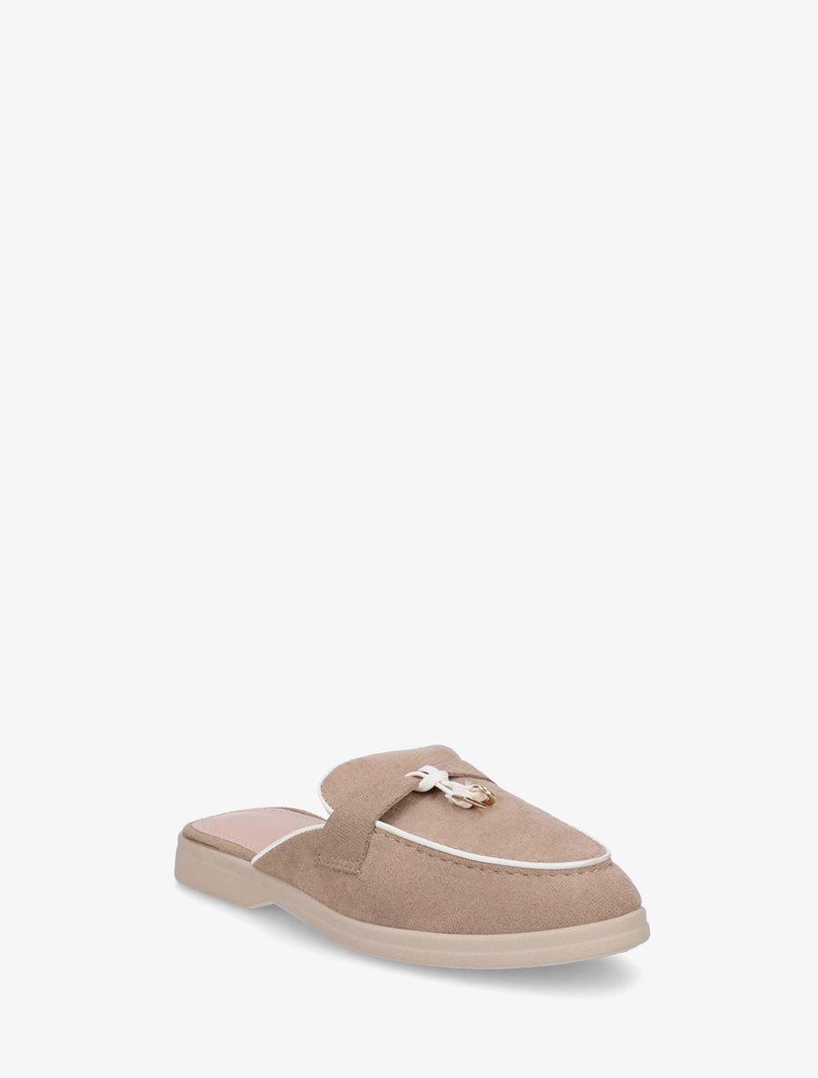 Mules plates à bouts fermés et bijoux - Taupe - 2