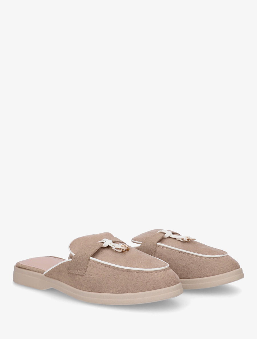 Mules plates à bouts fermés et bijoux - Taupe - 4