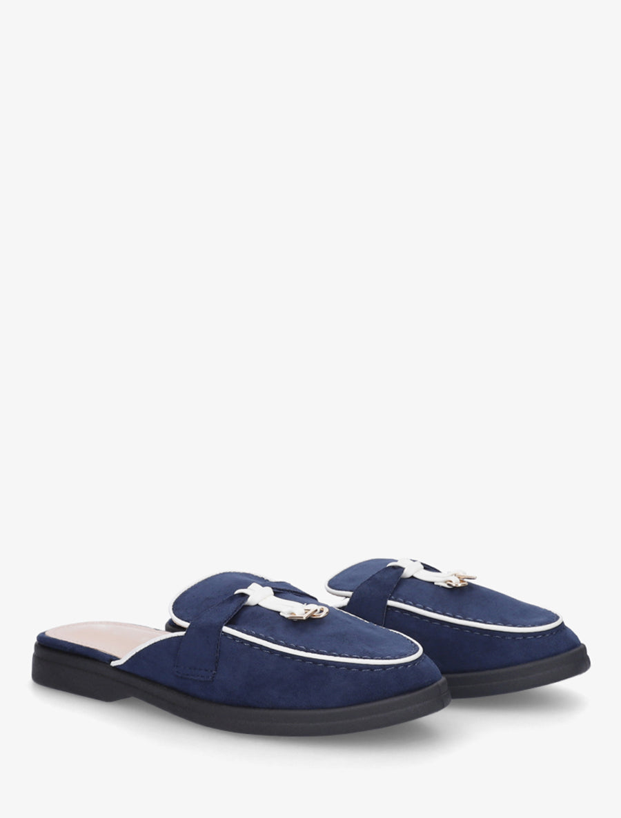 Mules plates à bouts fermés et bijoux - Marine - 4