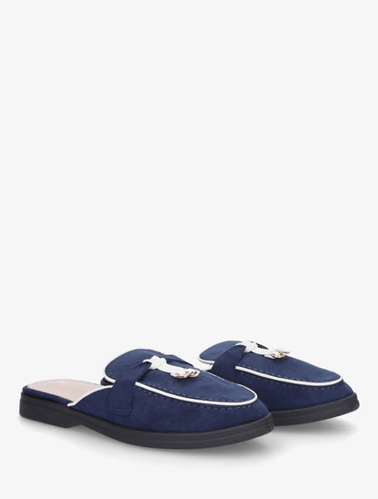 Mules plates à bouts fermés et bijoux - Marine - 4