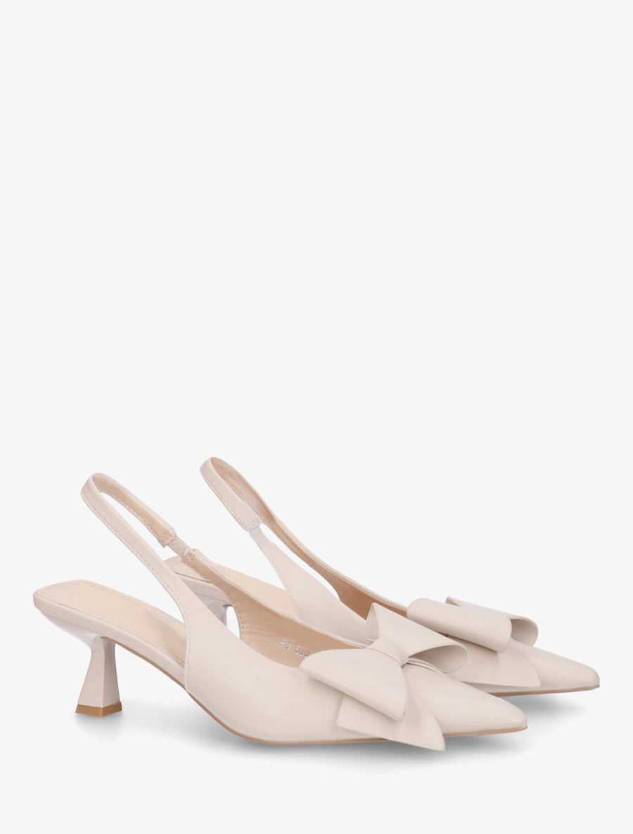 Escarpins en simili à noeud - Beige - 4