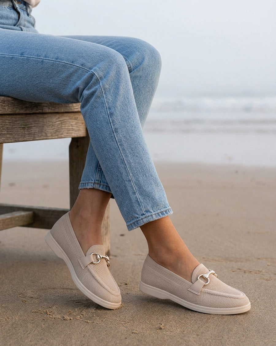 Mocassins en mesh à boucle décorative - Taupe
