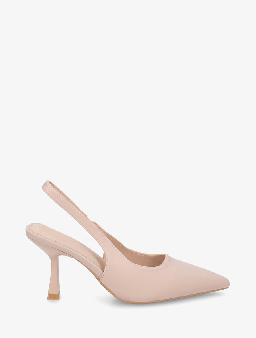 Escarpins en tissu à talon ouvert - Beige - 1