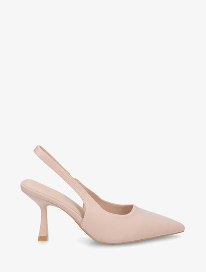 Escarpins en tissu à talon ouvert - Beige - 1