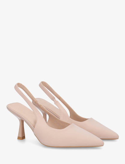 Escarpins en tissu à talon ouvert - Beige - 4