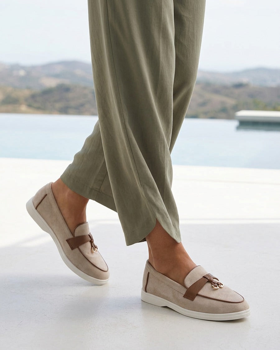 Mocassins en suédine à boucle - Taupe