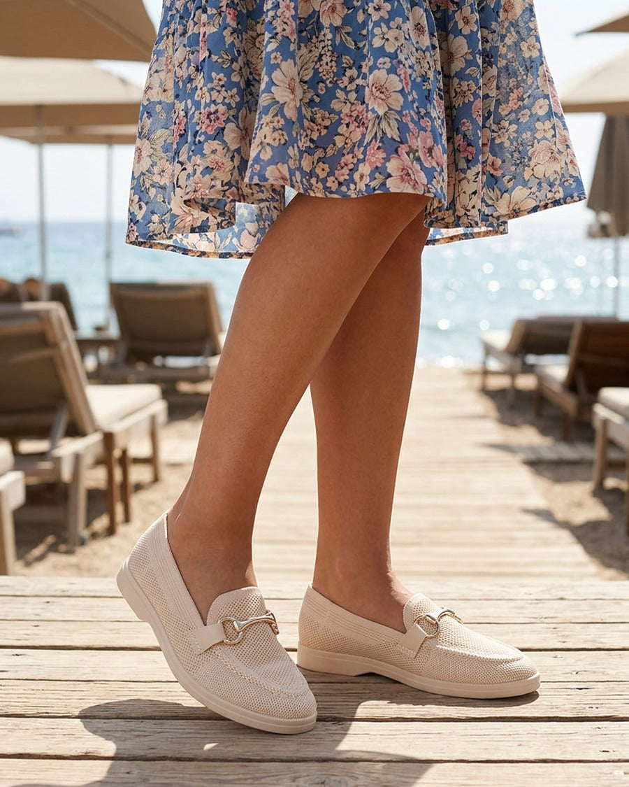 Mocassins en mesh à boucle décorative - Beige