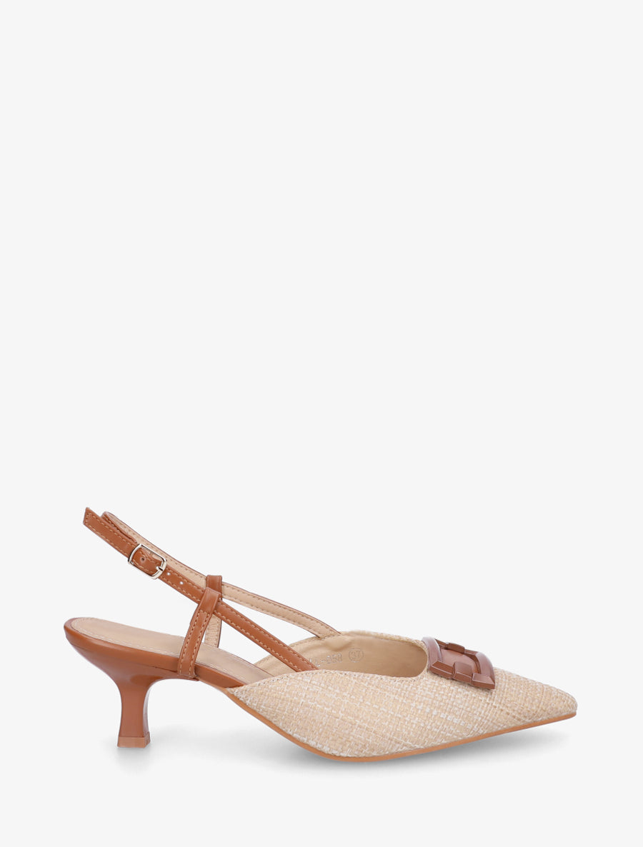 Escarpins effet raphia tissé à boucle - Beige - 1