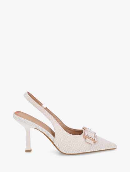 Escarpins à boucle style noeud à perles - Beige - 1