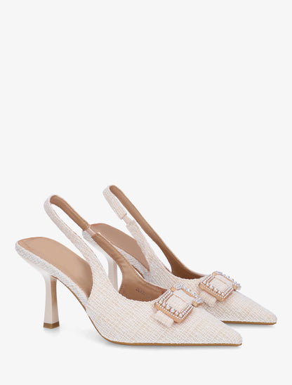 Escarpins à boucle style noeud à perles - Beige - 4