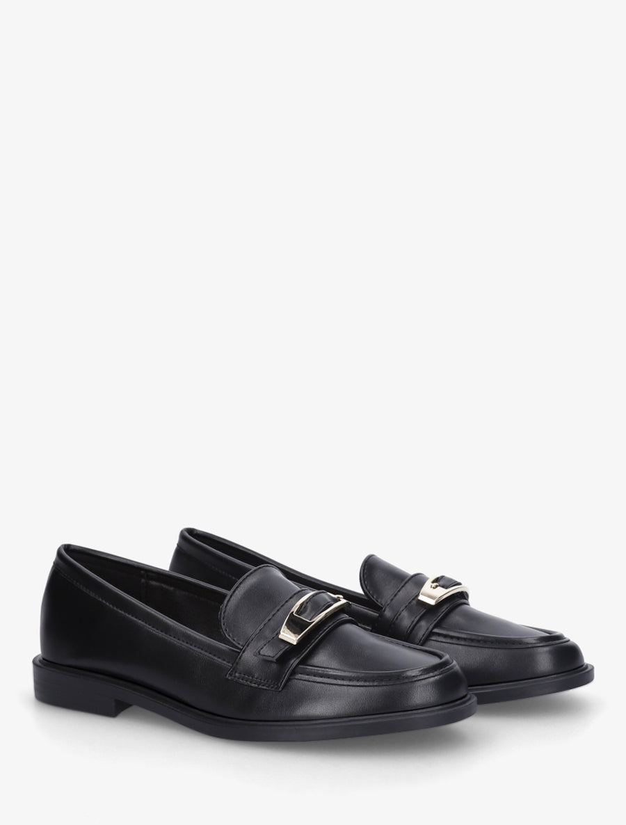 Mocassins en simili à boucle décorative - Noir - 4