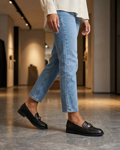 Mocassins en simili à boucle décorative - Noir