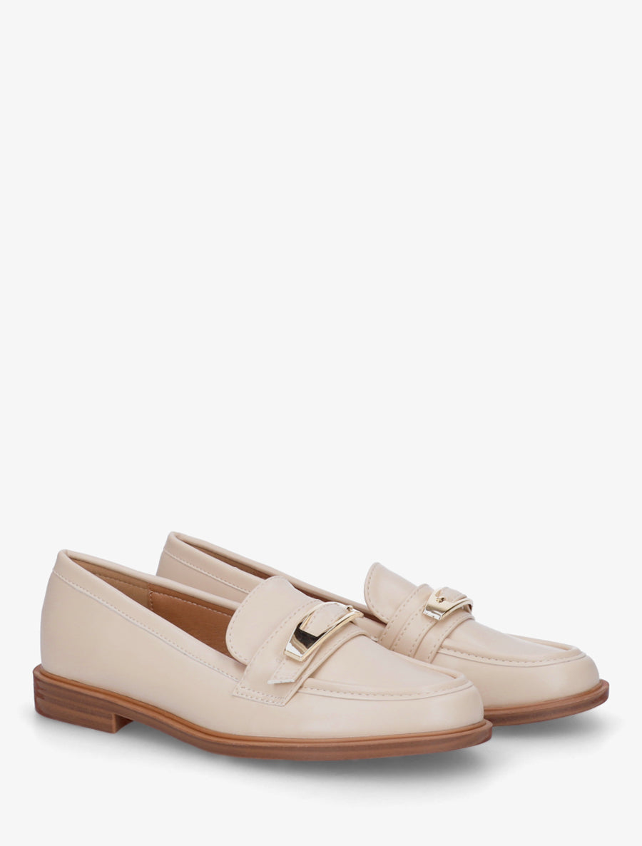 Mocassins en simili à boucle décorative - Beige - 4
