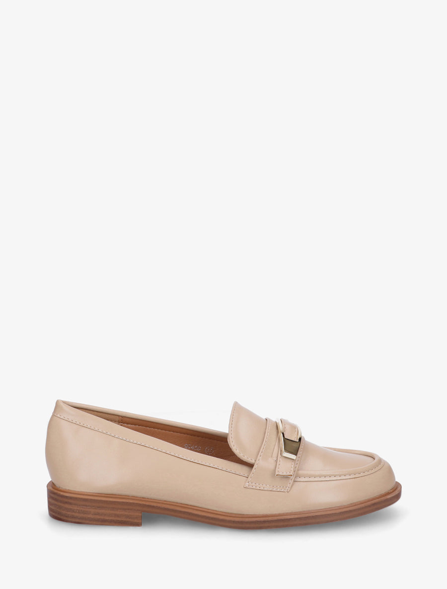 Mocassins en simili à boucle décorative - Taupe clair - 1