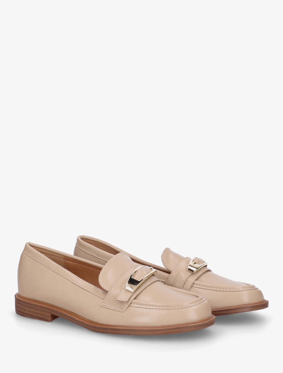 Mocassins en simili à boucle décorative - Taupe clair - 4