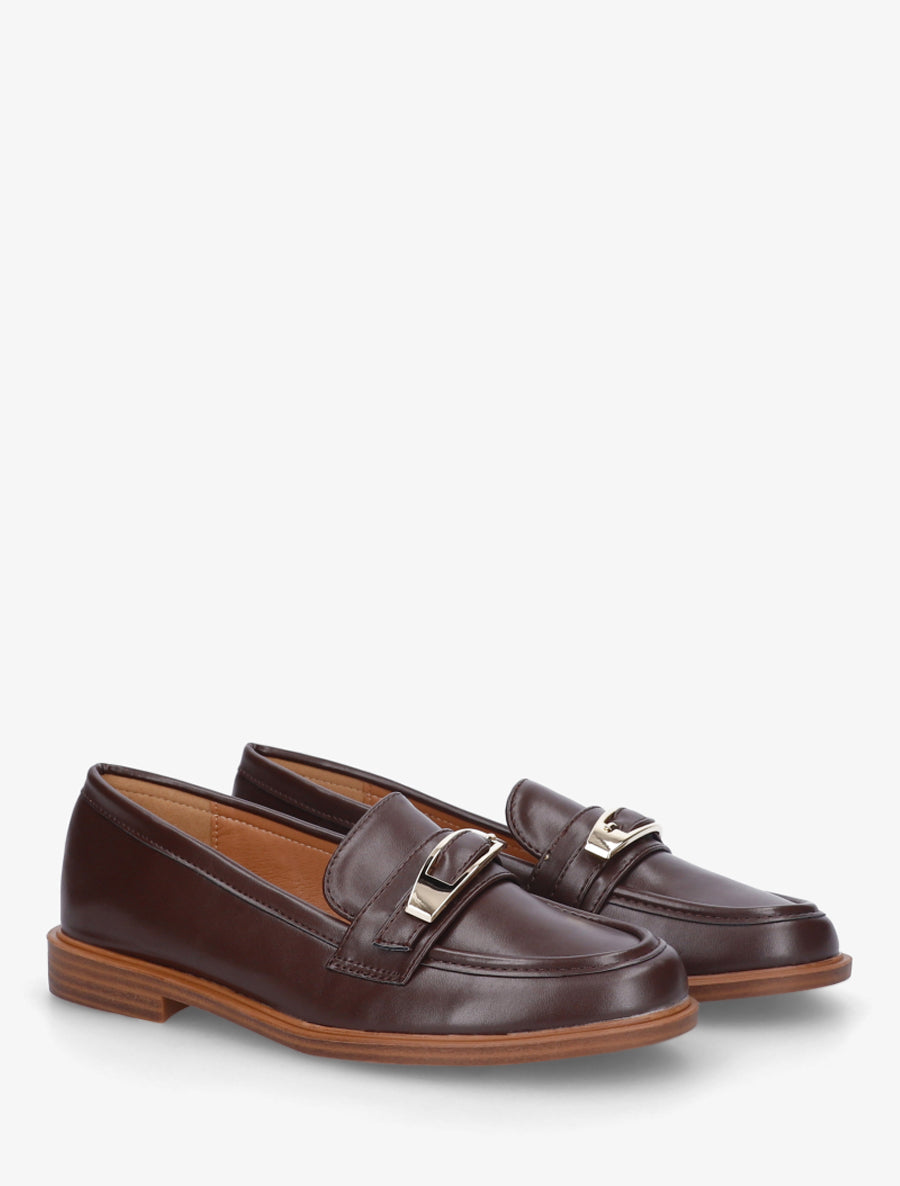 Mocassins en simili à boucle décorative - Marron - 4