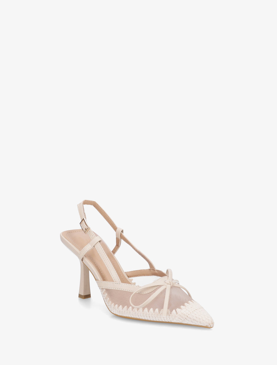 Escarpins à noeud en simili et talon ouvert - Beige - 2