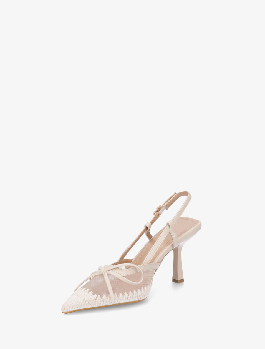 Escarpins à noeud en simili et talon ouvert - Beige - 3