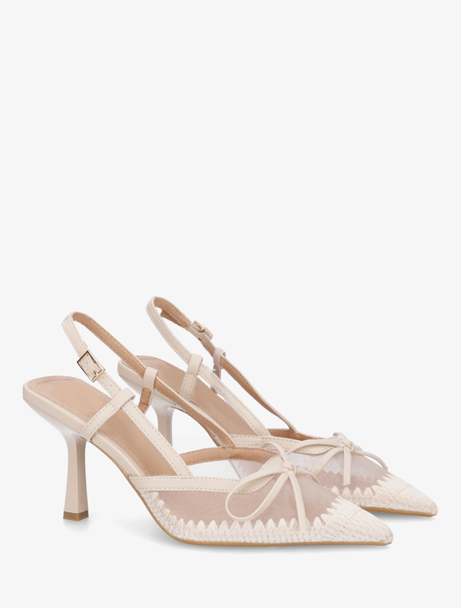 Escarpins à noeud en simili et talon ouvert - Beige - 4