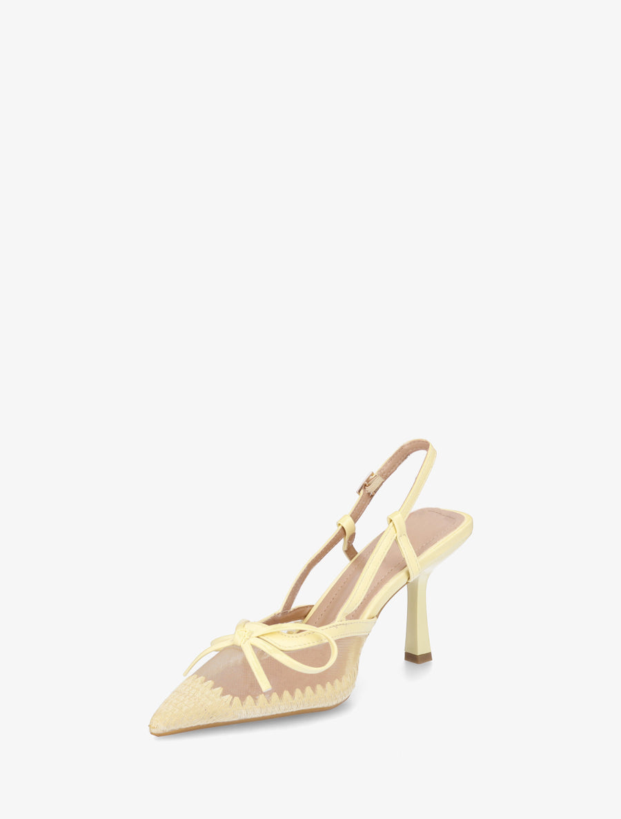 Escarpins à noeud en simili et talon ouvert - Jaune - 3