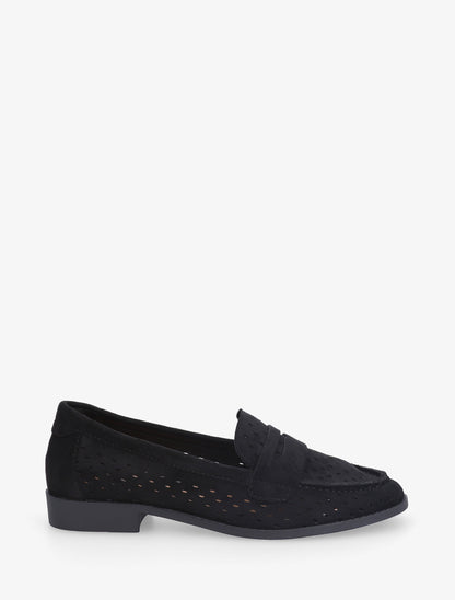 Mocassins ajourés en suédine - Noir - 1