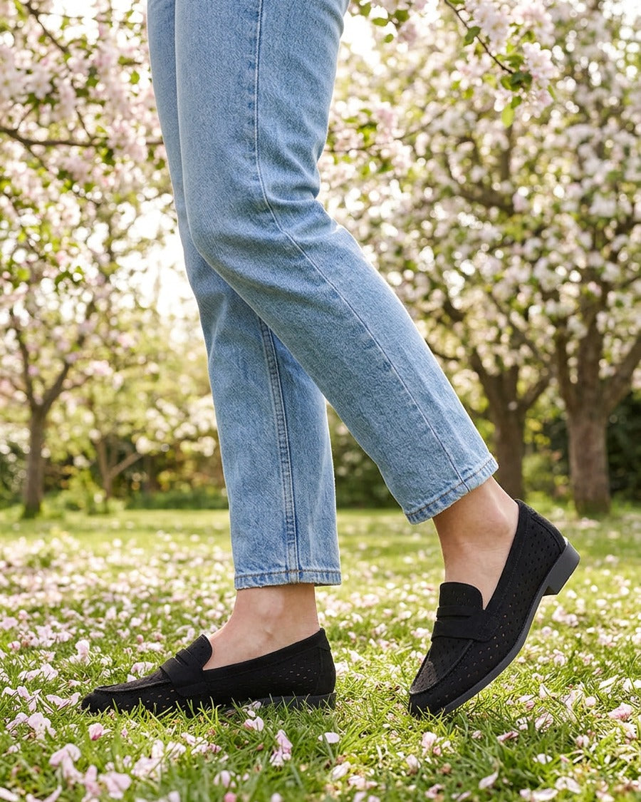 Mocassins ajourés en suédine - Noir