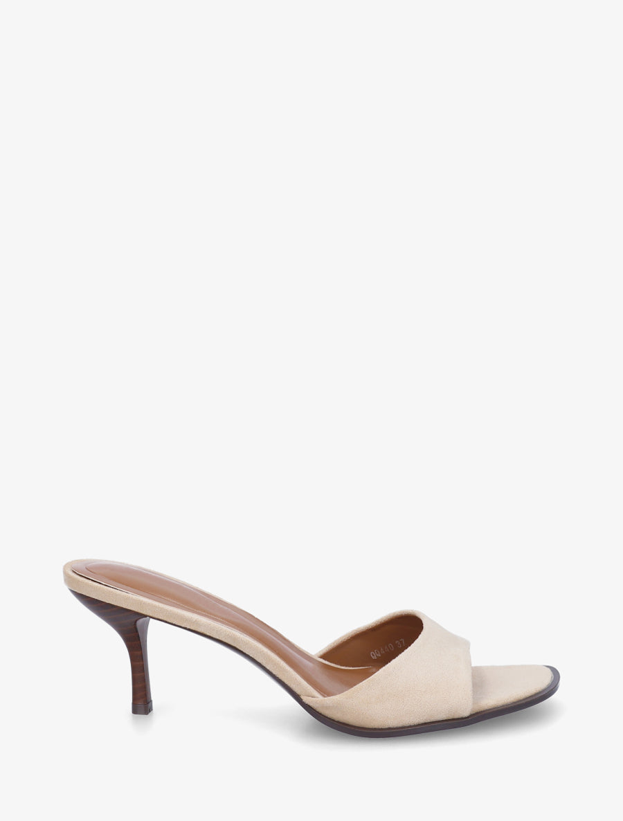 Mules en suédine à talon aiguille - Beige - 1