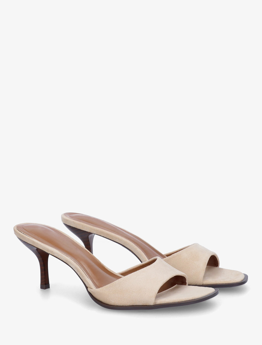 Mules en suédine à talon aiguille - Beige - 4