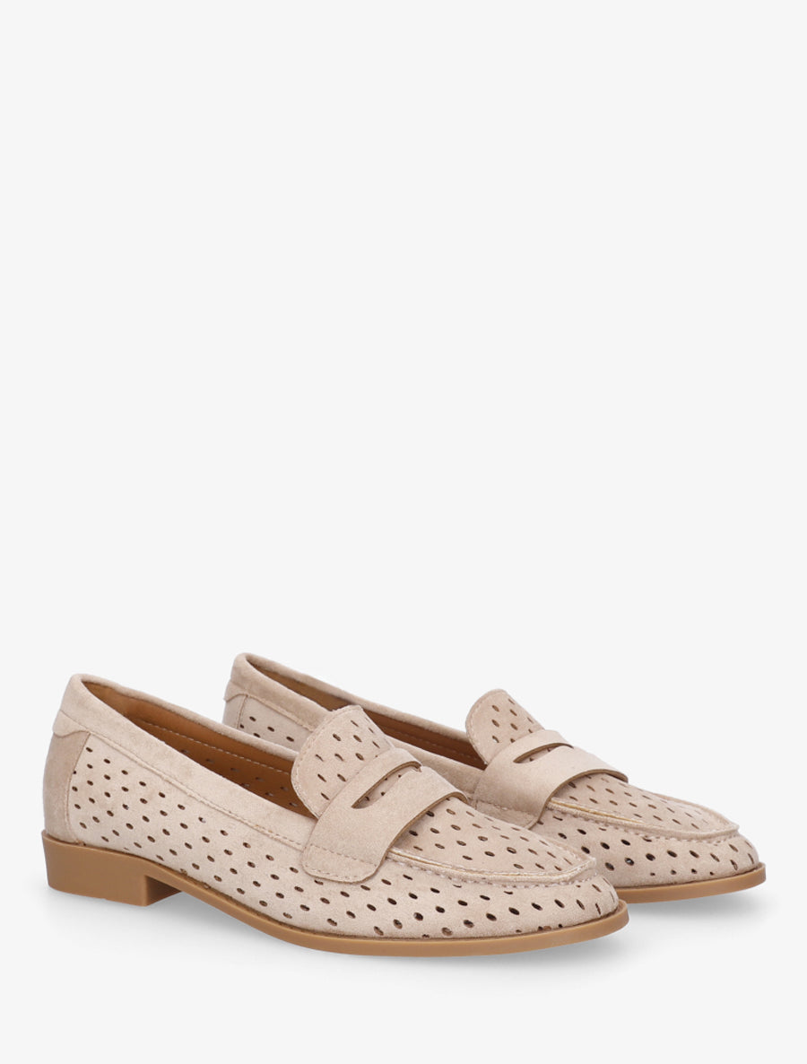 Mocassins ajourés en suédine - Beige - 4