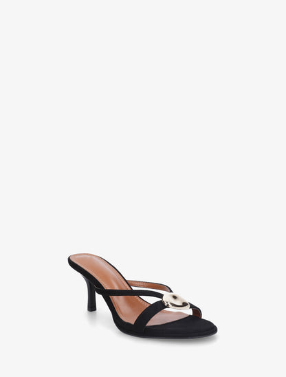 Mules en suédine à bijou métallique - Noir - 2