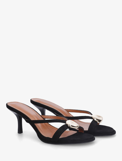 Mules en suédine à bijou métallique - Noir - 4