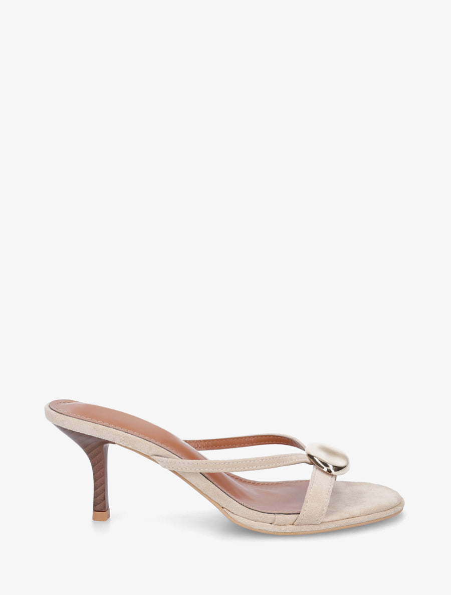 Mules en suédine à bijou métallique - Beige - 1