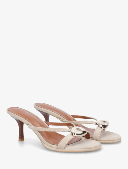 Mules en suédine à bijou métallique - Beige - 4