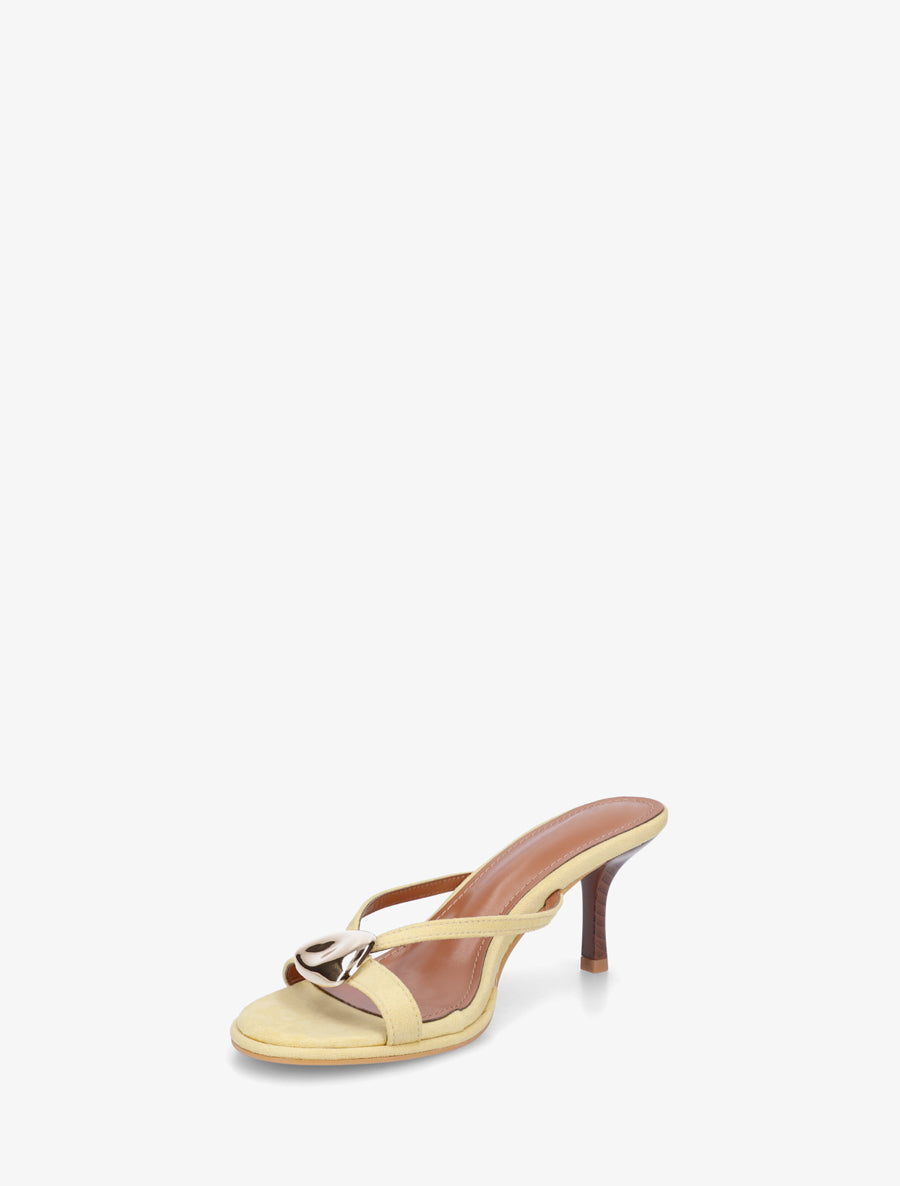 Mules en suédine à bijou métallique - Jaune - 3