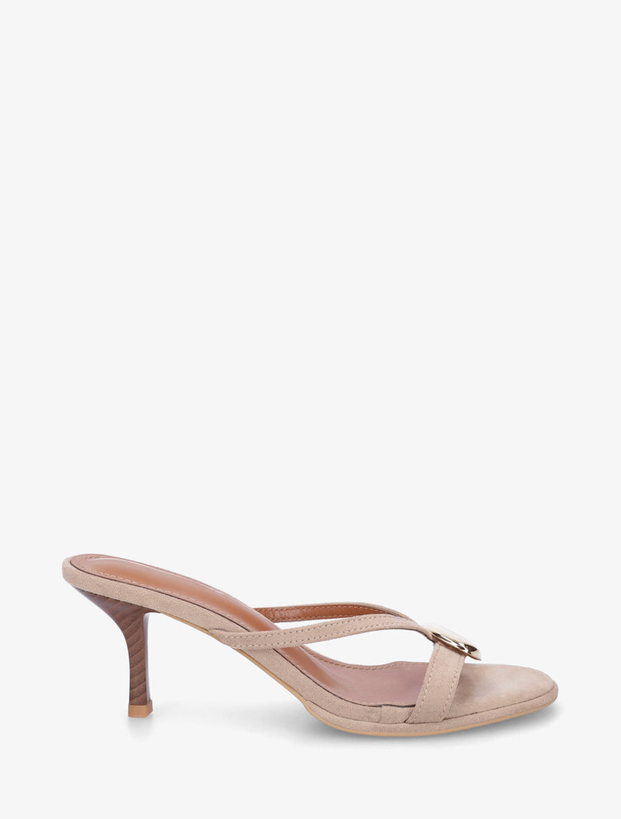 Mules en suédine à bijou métallique - Taupe - 1