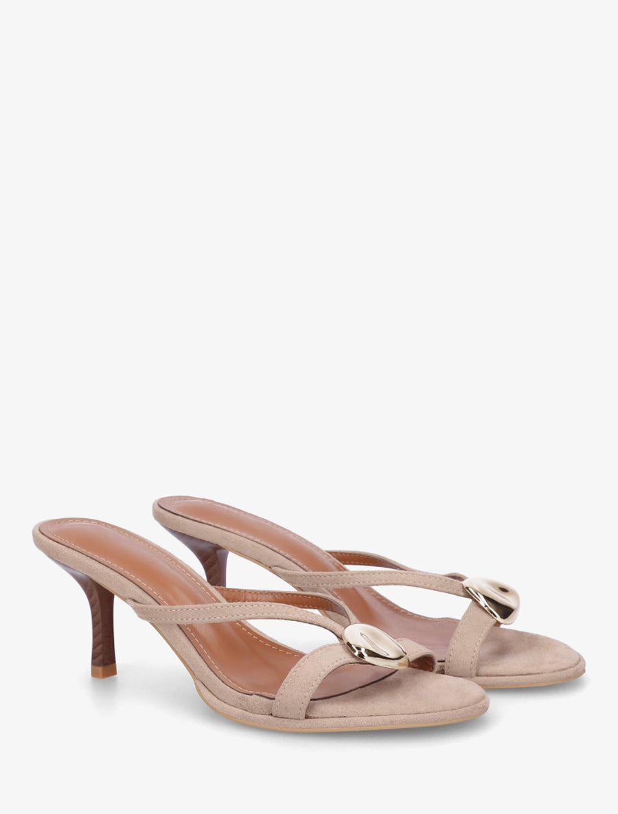 Mules en suédine à bijou métallique - Taupe - 4
