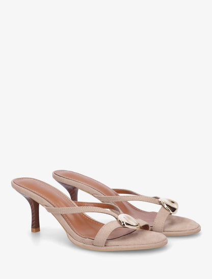 Mules en suédine à bijou métallique - Taupe - 4