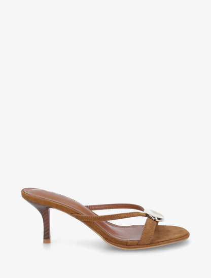 Mules en suédine à bijou métallique - Camel - 1