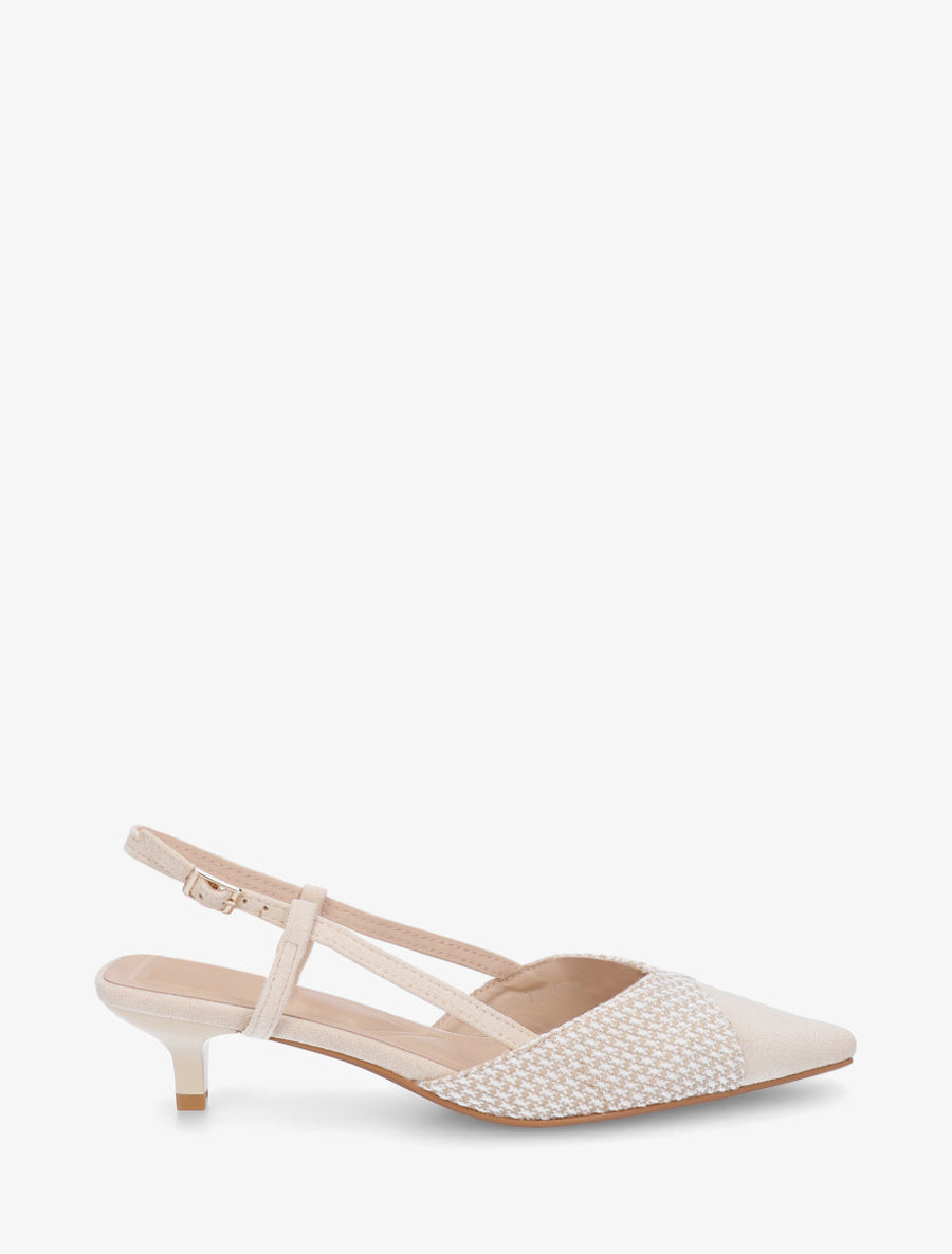 Escarpins bi-matière à talon ouvert - Beige - 1