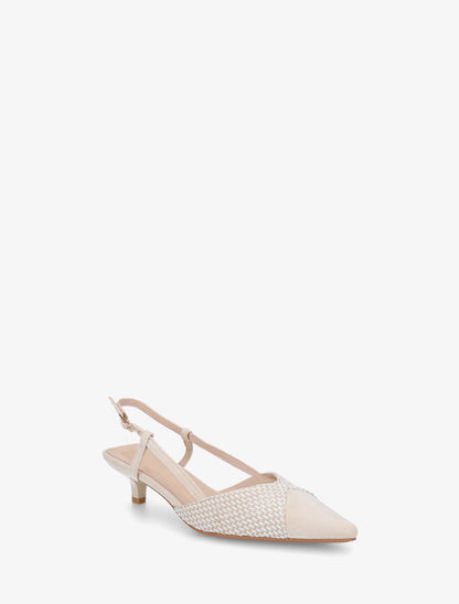 Escarpins bi-matière à talon ouvert - Beige - 2