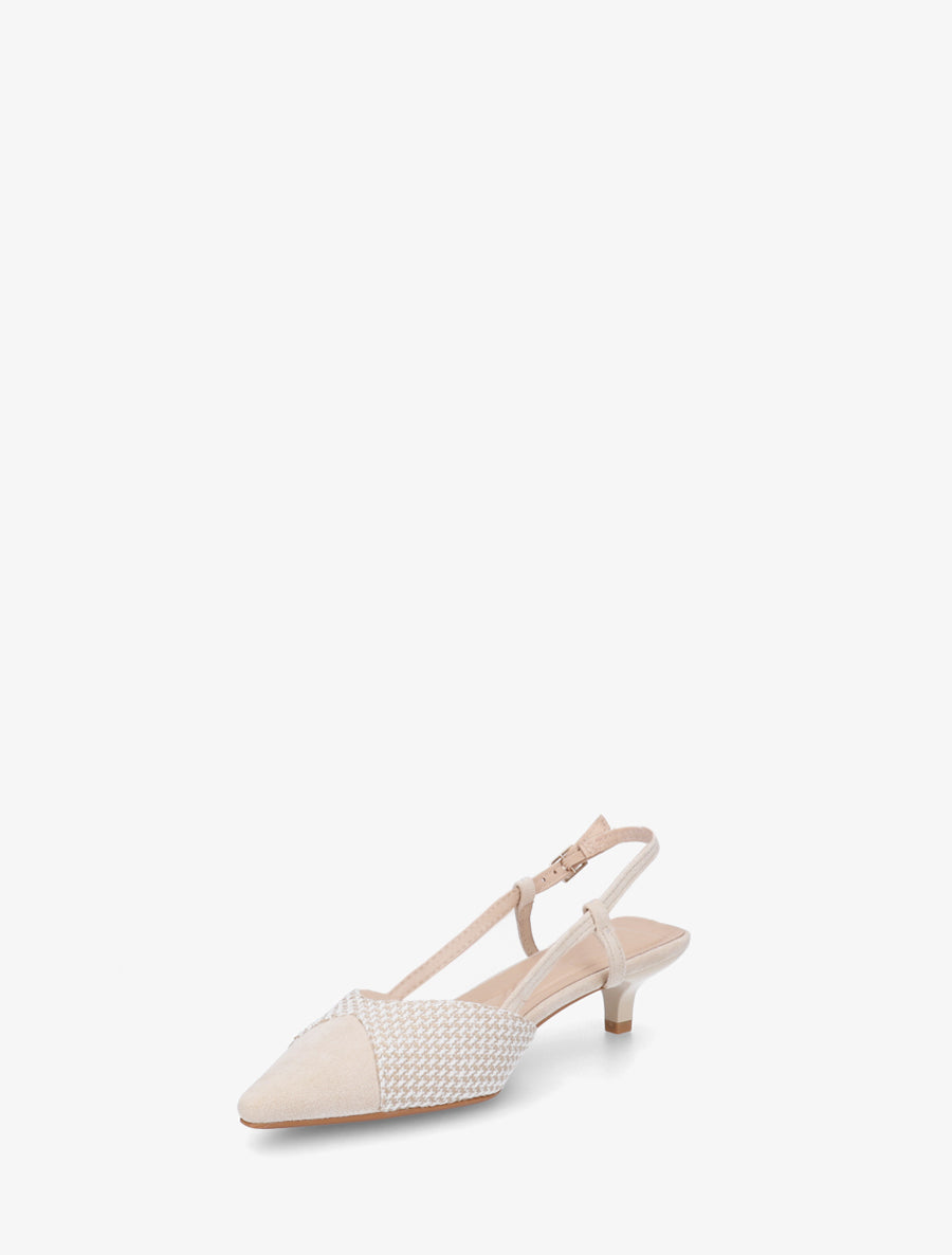 Escarpins bi-matière à talon ouvert - Beige - 3