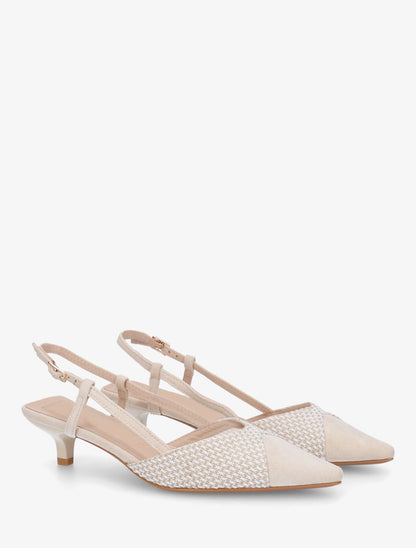 Escarpins bi-matière à talon ouvert - Beige - 4